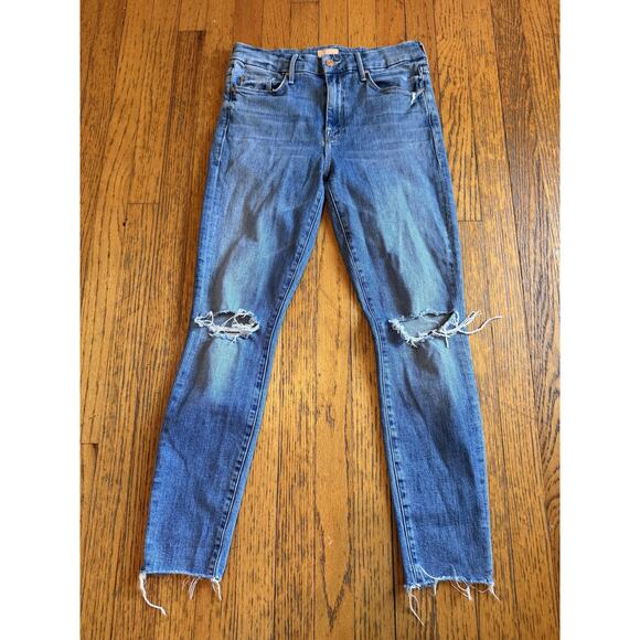 MOTHER Denim - MOTHER Jeans Womens 29 Blue The Looker Ankle Fray Skinny Ripped Knees Made USA